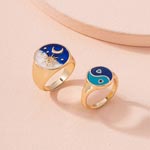 Yin-Yang  Blue Enamel Metal Rings