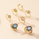 Crystal Inlaid Flower Metal Rings Set