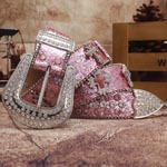 Multiple Cross Charms Pink Leather Belt
