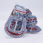 Colored Stones Blue Snake Patterned Leather Belt