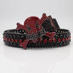 Red Gems Metal Skull Buckle Leather Belt