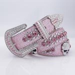 Silver Skull Pink Leather Belt