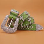 Cross Charm Green Leather Fashion Belt