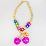Metallic Cherry Pendant Dice Beaded Necklace