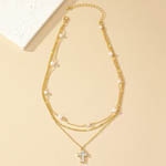 Small Cross Pendant Immitation Beaded Chain Necklace