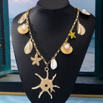 Multi Shell Pearl Starfish Creature Pendants Necklace