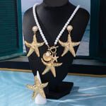 Gold Starfish Pendant Immitation Pearl Jewelry Set