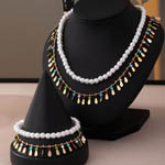Metal Sheet Pendants Chain Immitation Pearl Beaded Jewelry Set