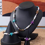 Natural Stones Starfish Immitation Pearl Beaded Jewelry Set