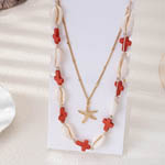 Natural Shell Red Cross Charm Necklace