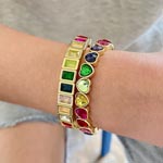 Double Rows Colorful Heart Rectangle Charm Bracelet Set