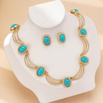 Vintage Oval Stone Women's Earrings and Necklace Set