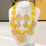 Gold Sunflower Pendant Earring Necklace Set