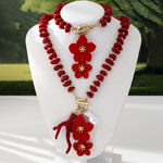 Coral Flower Shaped Beaded Jewelry Set