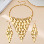 Gold Diamond-shaped Metal Draping Earrings Necklace Set
