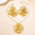 Gold Hollow Flower Pendant Earrings Necklace Set