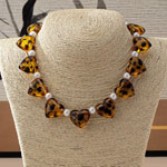 Leopard Heart Pearl Choker 