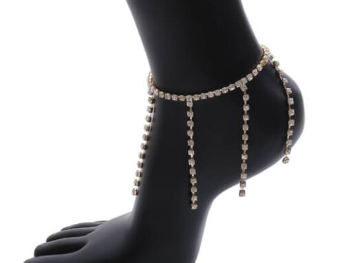 Rhinestone Chain Tassel Anklet